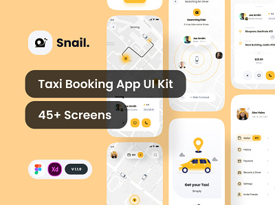 Snail - Taxi booking app UI Kit app booking branding cab car design figma minimal mobile taxi taxi booking ui app ui ui design ui kit ui8 ux