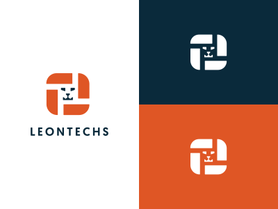 Leontechs blue colors geometric leo lion orange simple symbol tech technology