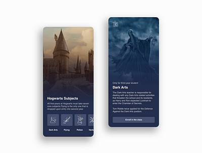 Hogwarts Subjects design harry potter harrypotter hogwarts learning mobile app mobile ui movie ui ux