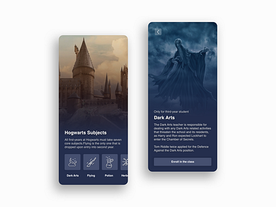 Hogwarts Subjects design harry potter harrypotter hogwarts learning mobile app mobile ui movie ui ux