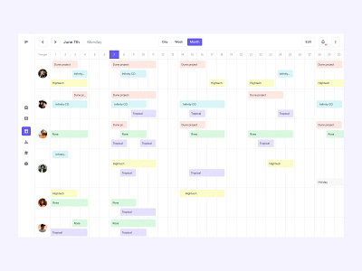 Management tool - Monthly view calendar design management meeting navigation project management sidebar timeline tool users