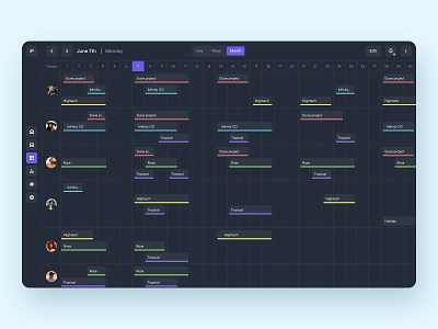 Management tool - Monthly view - Dark mode