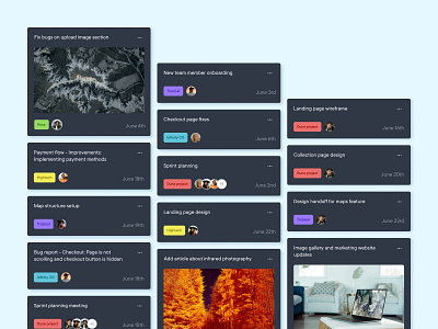 Management tool - Kanban board - Dark mode board calendar card cards dashboard design kanban management meeting navigation project management task team tool user users