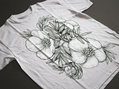 Design for a t-shirt blackandwhite drawing hobby illustraion plants pointillism t shirt t shirt design