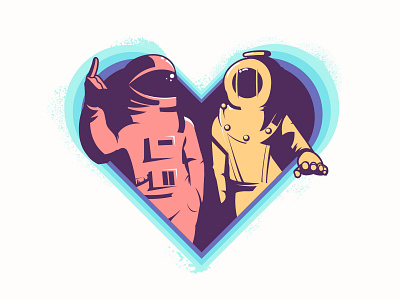 Old School - Valentine’s Day 2020 2020 astronaut bright bright color concept contrast day diver happy heart inspiration light love old school space special valentines vector year