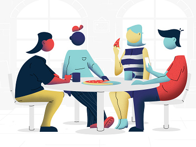 Dinner with friends 🍕 ai airnauts art dawid dawid włosiński design dinner dribbble eating flat friends grainy illustration image mass gas pizza vector włosiński