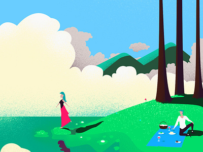 Picnic airnauts boy clear clouds dawid flowers forest girl grain holydays lake lovers man mountains picnic river sky vector wine woman