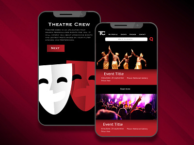 Theatre Crew app design android app application art concept crew design design art designer designs development flat happy iphone phone red sad search theatre vector