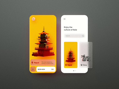 Travel to Asia 3D 3d 3d art app application asia bright colorful design interface mobile app mobile design mobile ui render scene travel travelapp ui user experience user interface ux
