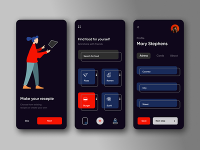 Food App Dark Mode app application concept dark design food food app illustration interface ramen ui user experience user interface ux