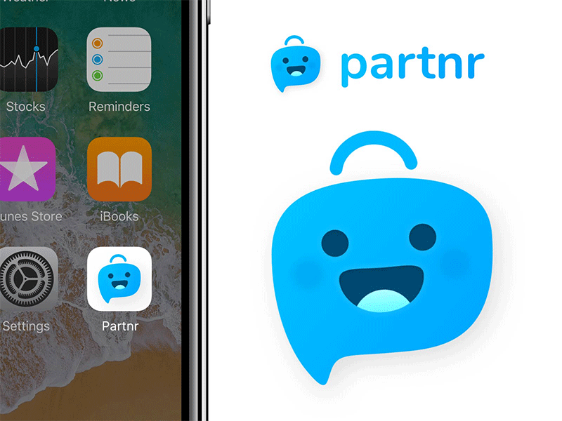 Partnr — Logo app store icon application branding branding identity cartoon style chatbot emoji icon ios app logotype animation motion travel