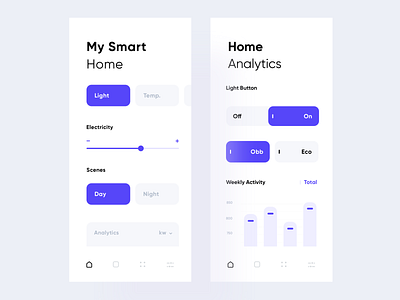 Smart Home app blue cards dashboard design flat liquid minimal mobile ui ux web