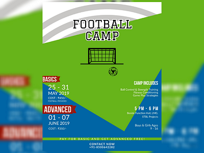 FOOTBALL CAMP adobe camp design football futbol illustration illustrator kids poster sessions soccer summer training visakhapatnam