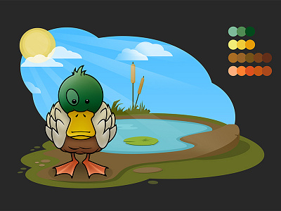 Duck animal character design duck illustration pond sun vector water