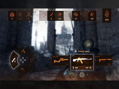 Metro Last Light - Inventory Redesign ammo design flat game guns inventory items minimal shooter ui ux weapons