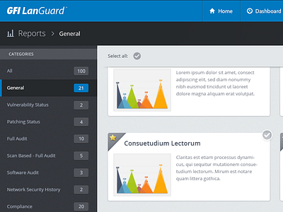 LanGuard Reports categories charts compliance desktop management network reporting reports security software stats