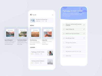 Learning page for motherhood app app ui clean design clean ui courses discover education learn mother motherhood student study