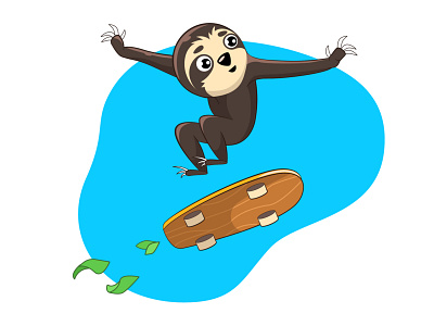 Dynamic sloth art design digital dinamic illustration skate sloth sticker vector