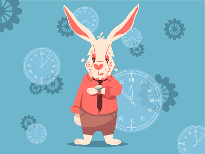 Business rabbit art clock design illustration rabbit sticker time vector
