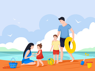 Family vacation at sea art design digital family happy holidays holiday illustration sea sticker vacation vector