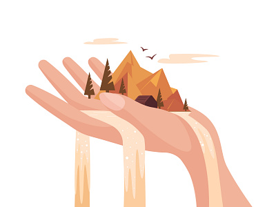 Nature is in our hands! art design digital forest hand illustration lake mountains nature vector