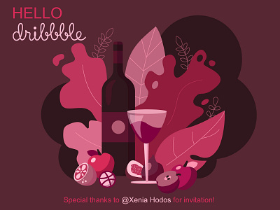 Hello dribbble! art debut design digital first shot hello dribble illustration invite monochrome vector wine