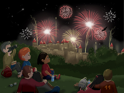 Kids book Carcasonne fireworks france historic illustration kids book kids illustration learn light night