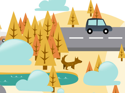 Autumn autumn car dog illustration nature vector