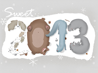 Sweet 2013 2013 animals greatings card illustration new year sweet wishes