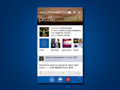 Redesign Facebook on WindowsPhone8 blue design facebook flat mobile redesign ui windowsphone8 wip