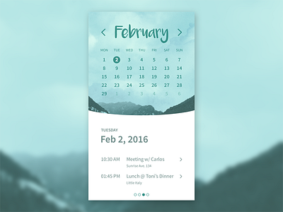 Beautiful Calendar calendar february green missingbrick mitchloewenherz mountains portfolio simple turquoise