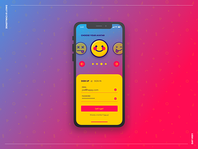 Sign Up bold challenge colors daily ui challenge iphone iphone x magenta sign up ui yellow