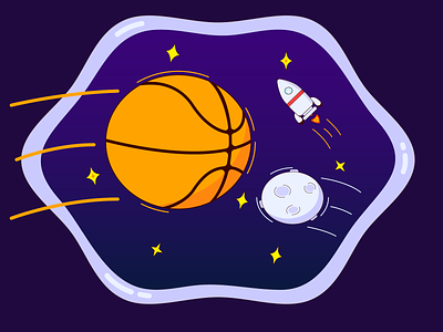 Space & Basketball 2d basketball design flat illustration moon space spaceship star vector