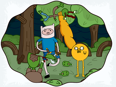 Finn and Jake are saving the world (again) 2d adobe illustrator adventure time background design flat illustration noisebrush sword tree vector