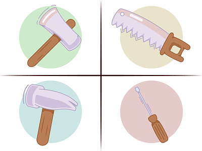 Tools - pack 2d axe design flat hammer illustration saw screwdriver tools vector