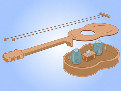 Guitar! 2d design flat guitar illustration laptop megaphone speaker vector