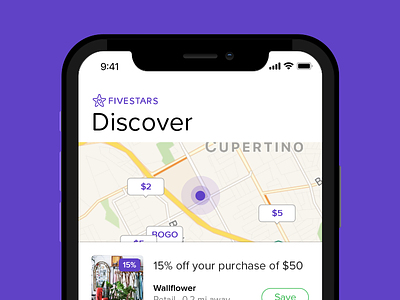 FiveStars Discover ios11 map mobile purple search