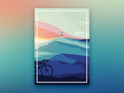 Mátra - 1014m bike bikepacking design gradient graphic graphic design hideaway hill illustration landscape layers mountain print scene sunset tour tower