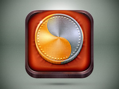 Expense tracker icon app app icon box coin gold icon ios ios icon shiny silver textile velour wood ying yang