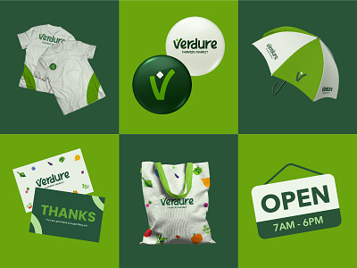 Verdure Stationary Mockup badge branding branding design card colleteral corporate dribbble farmers frist shot id card layout logo logo design market mockup stationary t shirt thank you card totebag umbrella