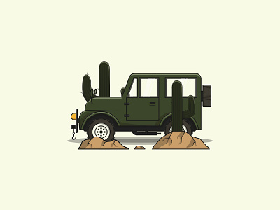 4X4 = 16 4x4 cactus car desert design flat green icon illustration illustrator jeep landrover landscape landscape design logo nature rocks rockstar tyre vector
