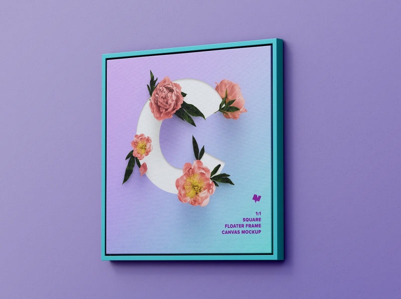 Download 1 1 Square Canvas Mockup In Floater Frame Right View By Original Mockup On Dribbble