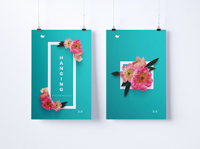 Two 2:3 portrait hanging posters mockup art artwork canvas hanging mockup mockups picture poster posters psd psd download psd mockup psd template vertical