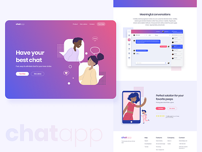 Chatapp Landing Page branding chat concept design figma gradient hero section landing page design typography ui design ux design web websites