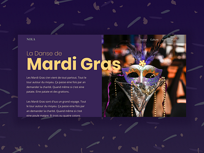 La Danse de Mardi Gras Landing Page beads branding figma hero section image landing page mardi gras mask new orleans nola ui design ux web design website