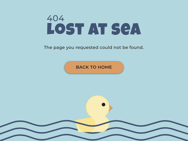 404 Page 404 404 error 404 page dailyui dailyui008 dailyuichallenge lambda school lost rubber duck sea ui design ux design