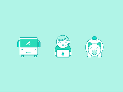 Illustrations animal bus call center customer flat icons illustration piggybank support vector