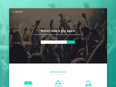 Landing Page for EasyRide book hamburger icons landing page responsive ride teal