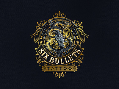 Six Bullets Tattoo design gun illustration lettering logo snake tattoo vintage