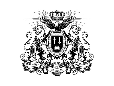 Mbao Family Crest badge crown eagle emblem family crest lion sheald soat of rams vintage design